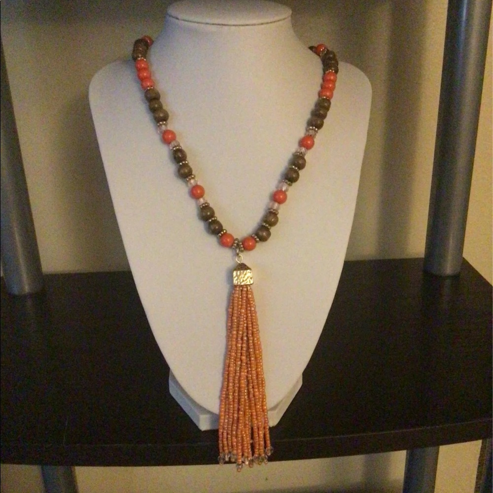 NWT. Bocar. Long Orange Tassel Necklace